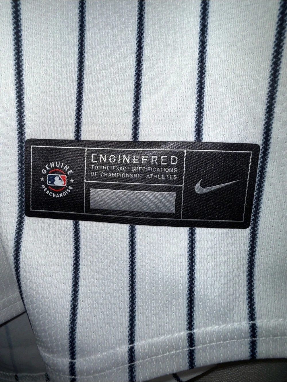 Nike White and Navy Pinstripe Baseball Jersey